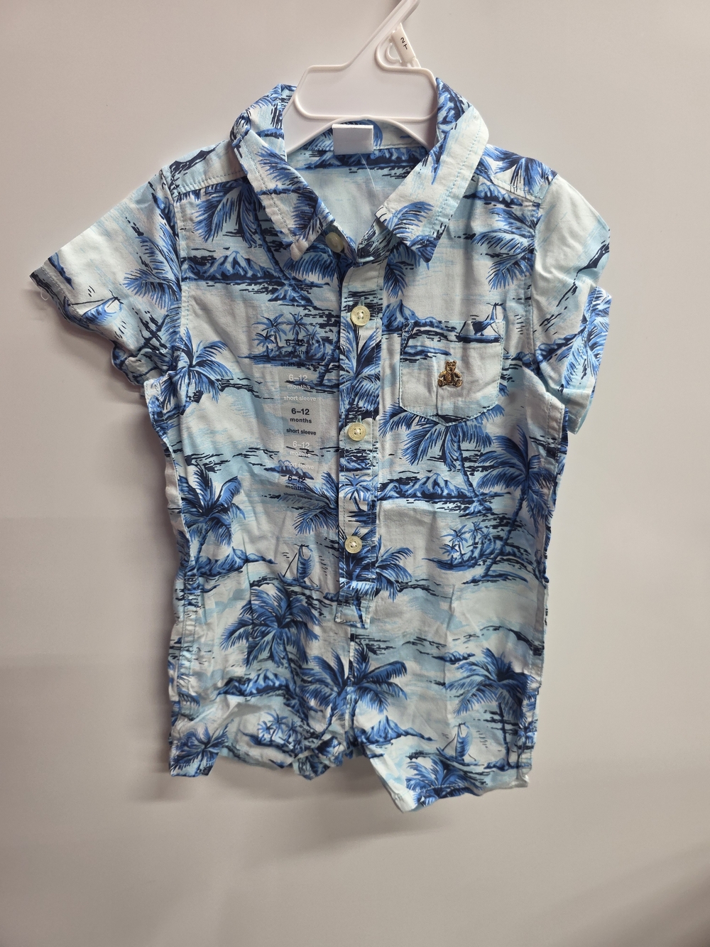 GAP Blue Tropical Palm Print Short-Sleeve Button-Down for Kids